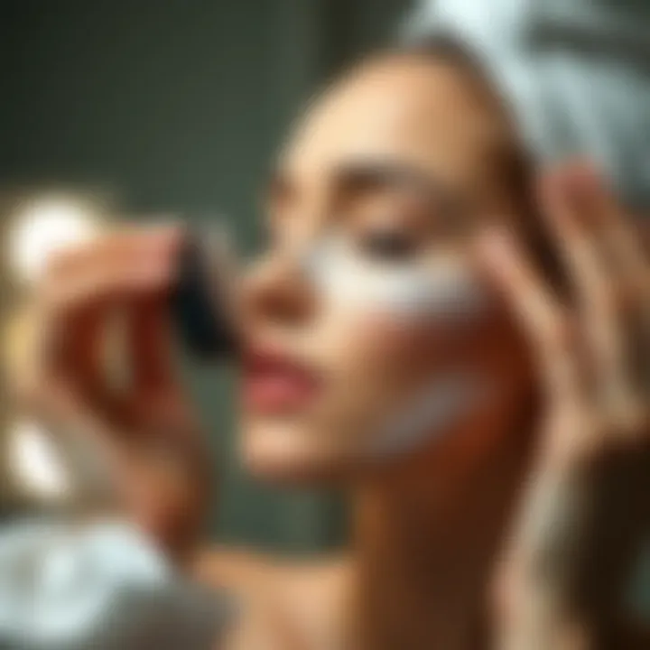 Demonstration of applying face powder on dry skin