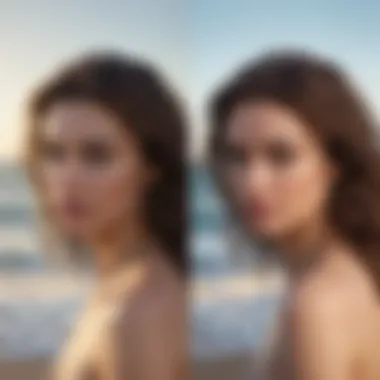 Transformative Beach Waves Before and after image showcasing beach waves created with a curling iron.