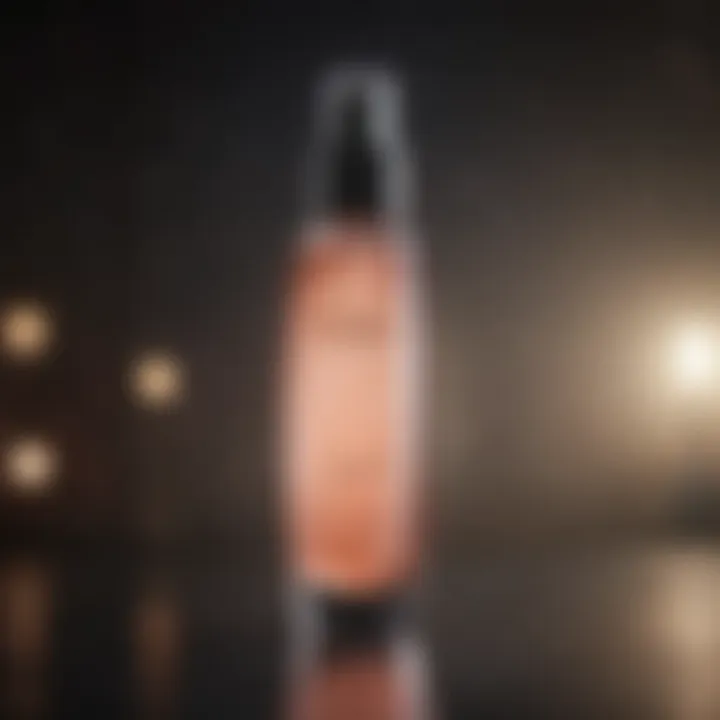 Close-up of SPF hydrating mist bottle with UV rays in the background