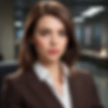 Woman with sleek brunette hair in a modern office setting