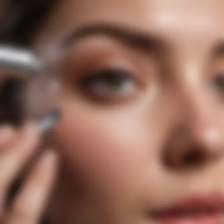 Makeup artist applying setting spray to the under-eye area