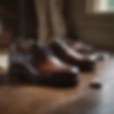 Cleaning leather shoes with cloth and solution