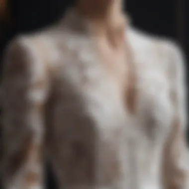 Close-up of delicate lace detailing on a designer dress