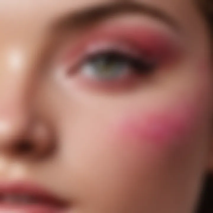 Close-up of a model's eye with pink sparkle eyeshadow applied