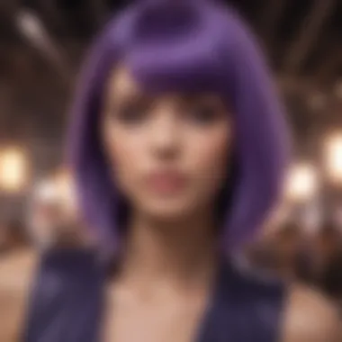 The Impact of Purple Hair in Fashion Contexts Woman with striking purple hair in a stylish outfit