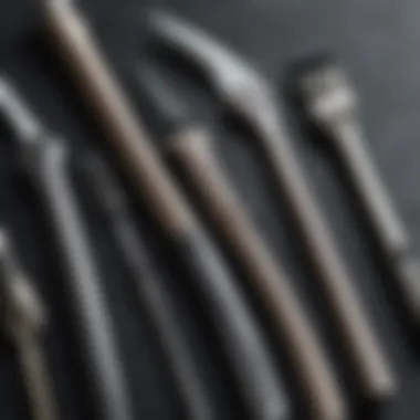 Detailed view of various scalp scraping tools arranged aesthetically