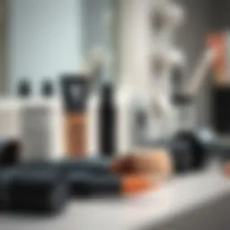 A close-up view of different under eye corrector shades arranged on a vanity.