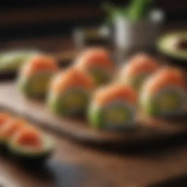 Delicious avocado and salmon sushi rolls