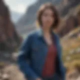 Denim jacket with rugged terrain backdrop