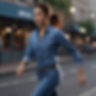 Denim shirt in motion during a run