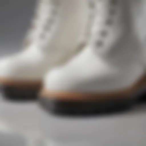 Close-up view highlighting the white leather texture of Doc Martin platform boots