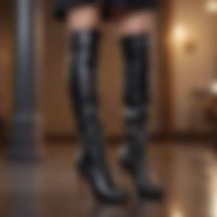 Elegant dressy knee high boots in a stylish setting