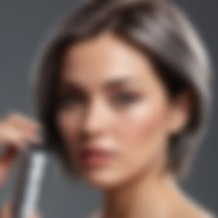 An individual applying hair color spray effortlessly, illustrating ease of use.