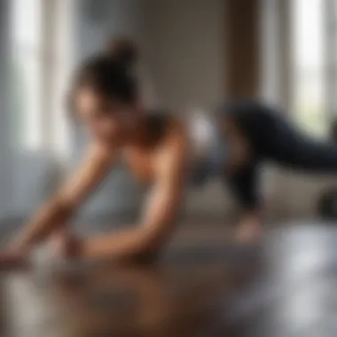 Woman performing plank variation core workout at home