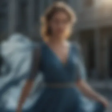 Graceful Movement of Slate Blue Chiffon Dress Against Sunlight