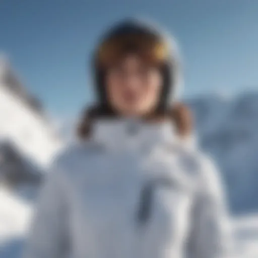 Elegant ski jacket on snowy mountain background