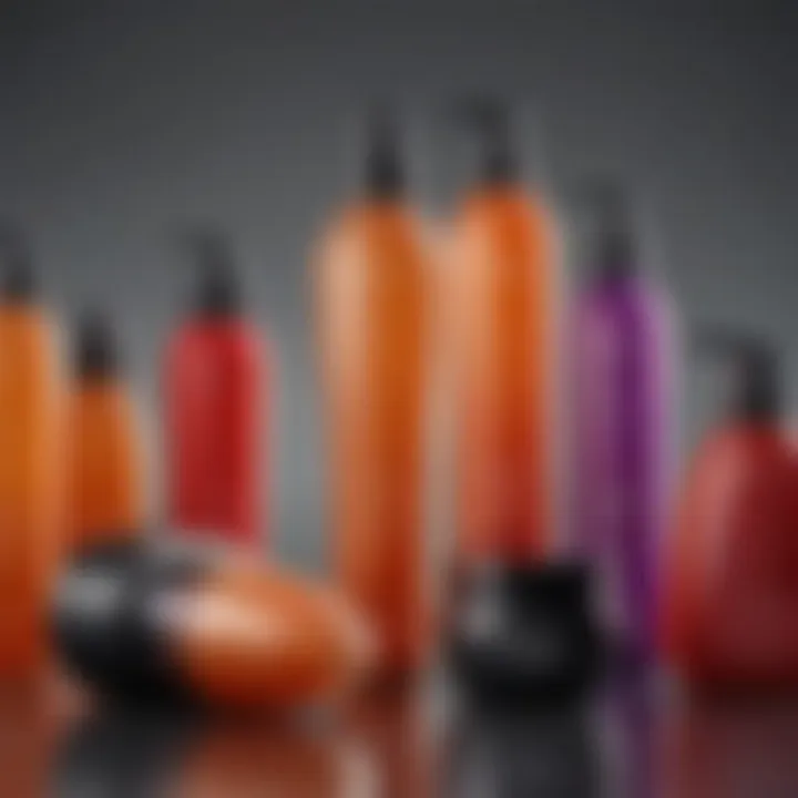 Vibrant hair products lined up attractively