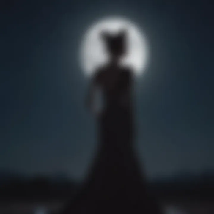 Fox dress silhouette against moonlit sky