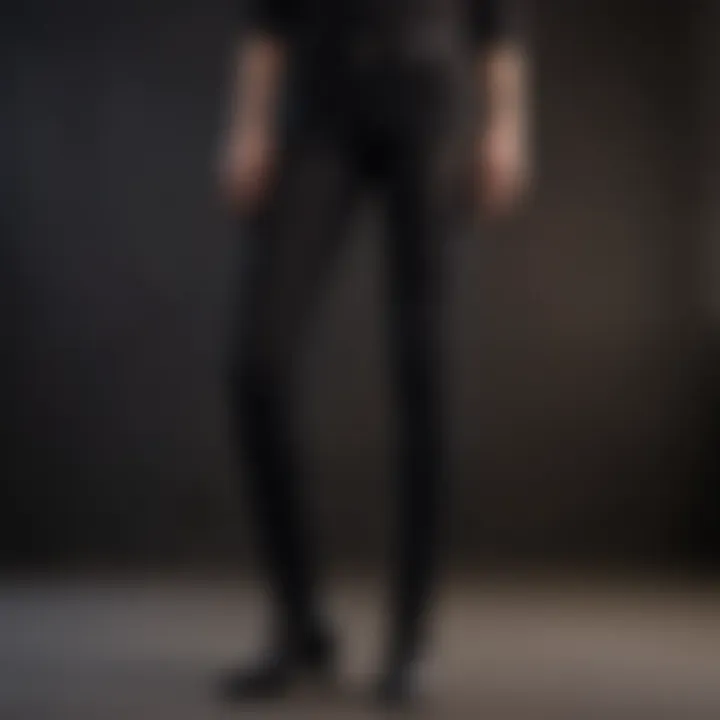 Elegantly tailored black skinny jeans with intricate lace detailing