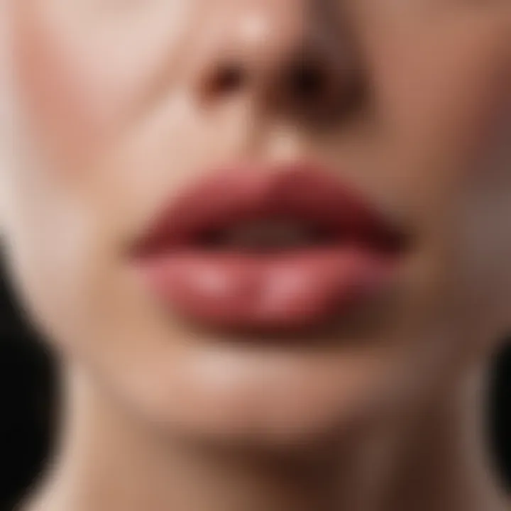 Lips with non-feathering lipstick in natural light