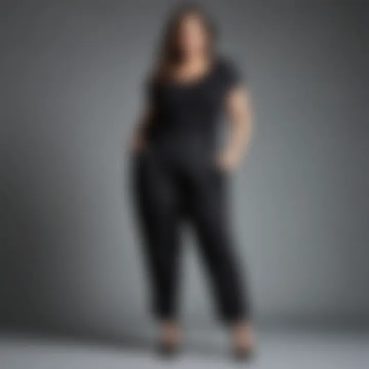 Modern plus size black pants with asymmetrical hemline