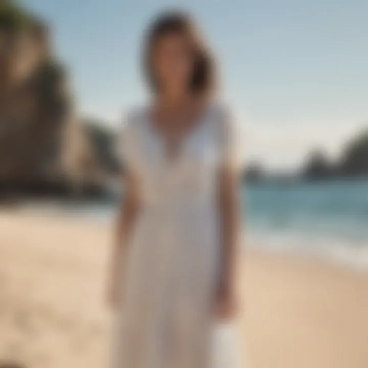 Minimalist white summer dress on a beach background