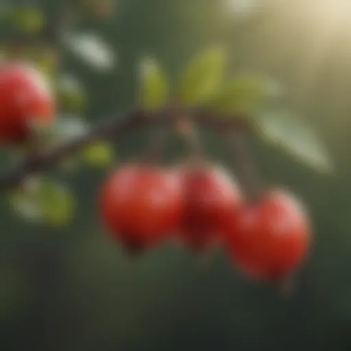 Close-up of rose hips on a branch