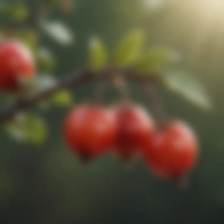 Close-up of rose hips on a branch