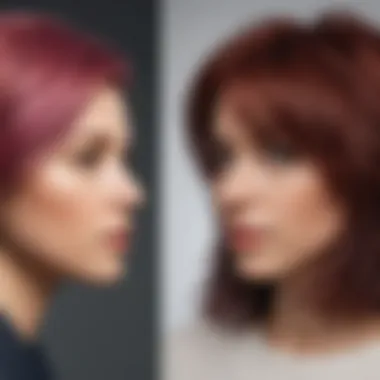 Before and after images of hair transformed with temporary color spray.