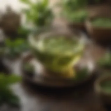 Green Tea and Natural Ingredients An arrangement of green tea and natural skincare ingredients