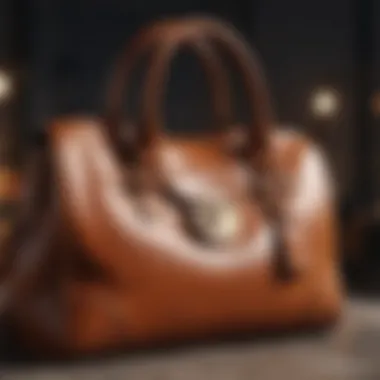 Stylish leather handbag in rich cognac color