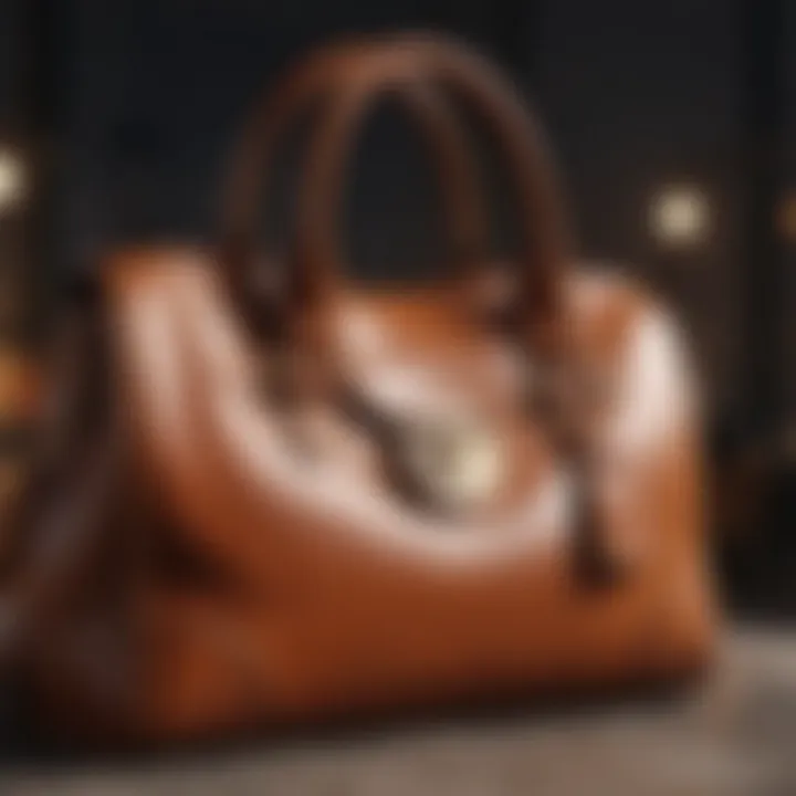 Stylish leather handbag in rich cognac color