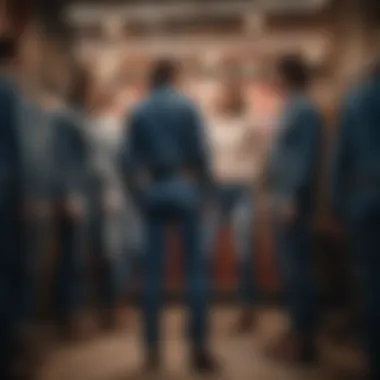 Fashion enthusiasts admiring a showcase of vintage Levi's