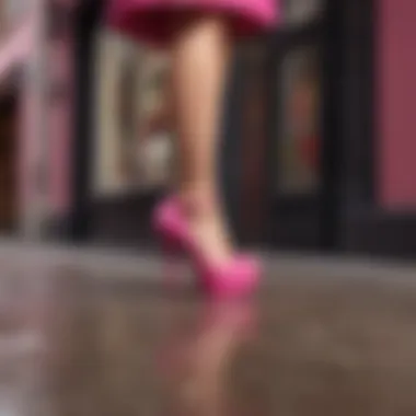 Fashionista rocking hot pink Jessica Simpson shoes on city streets