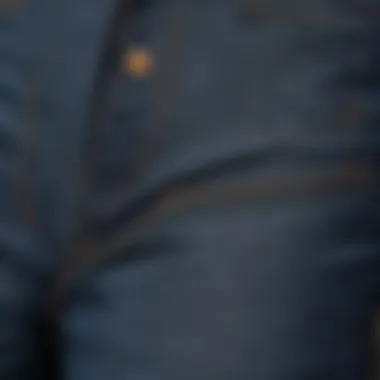 A close-up of the fabric texture of funky flare jeans, highlighting unique material choices.