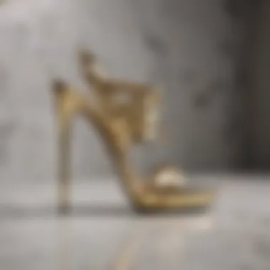 Luxurious gold wrap sandals on a marble floor