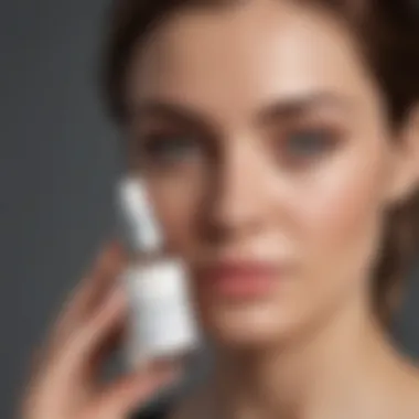 Customer holding a drugstore anti-aging serum and evaluating its label