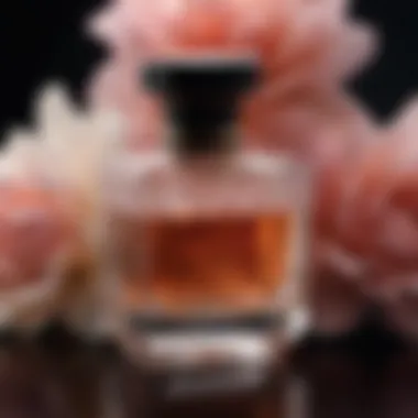 Close-up of intricate perfume ingredients blending in glass container