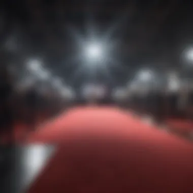 Glamorous red carpet event with paparazzi lights