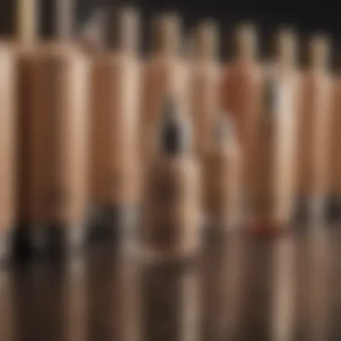 An array of foundation bottles showcasing different finishes