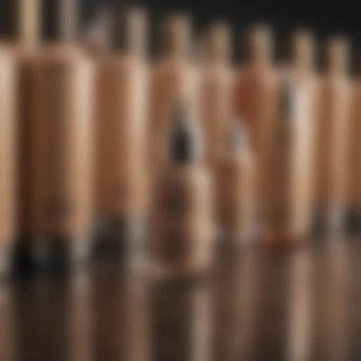 An array of foundation bottles showcasing different finishes