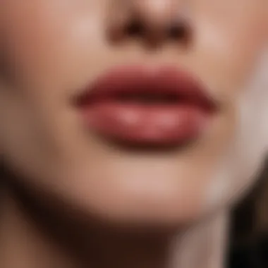 A close-up of a perfectly applied lipstick on lush lips.