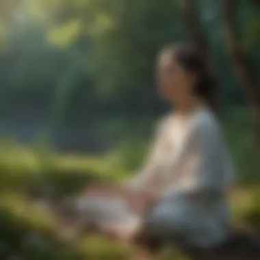 An individual practicing mindfulness meditation outdoors