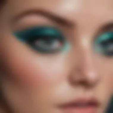 Close-up of a model with teal eyeshadow accentuating her eyes