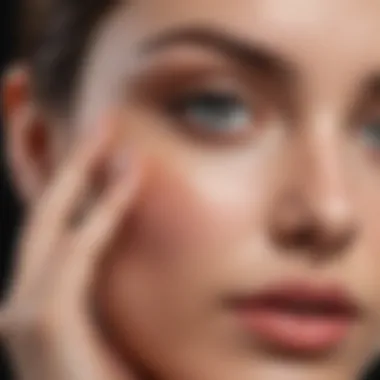 A close-up of a consumer's hand applying natural makeup