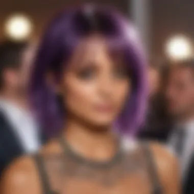 Nicole Richie at a fashion event, with her purple hair making a statement