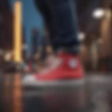 Dynamic lifestyle image showcasing sneakers in an urban setting