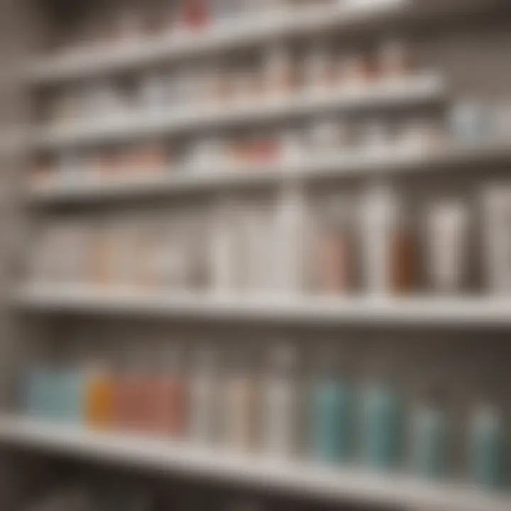 A well-organized shelf displaying various moisturizers for different skin types.