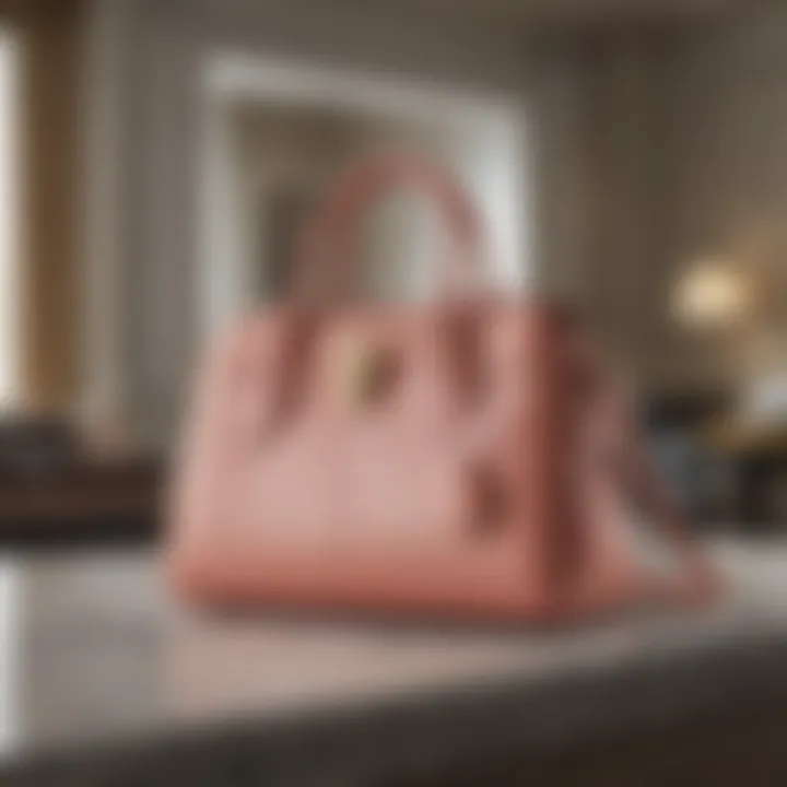 Elegant designer handbag displayed on a marble table