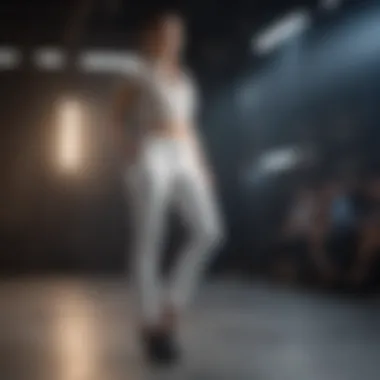 Runway Revelation: Stretch Pants Dominating Fashion Trends Runway model showcasing trendy stretch pants